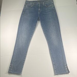 Citizen of Humanity Rocket High Rise Skinny Jean Frayed Hem & Pearl Detail Sz 26